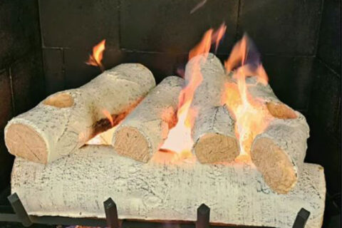 A Gas powered fireplace in the house