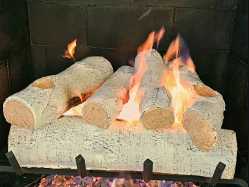 A Gas powered fireplace in the house