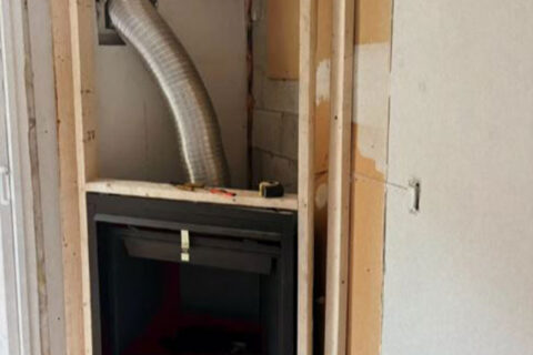 A exhausts for the gas fireplace system