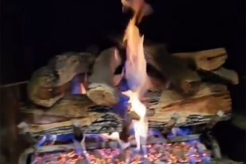 A Gas powered fireplace in the house