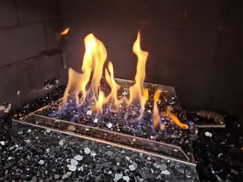Fireplace with gas pipe installed