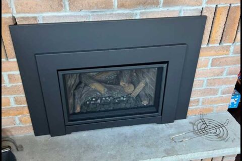 A Gas powered fireplace in the house