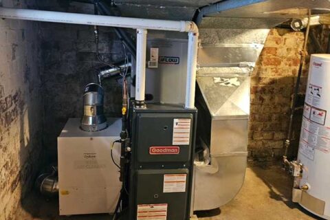 A Goodman Heating furnace in the basement